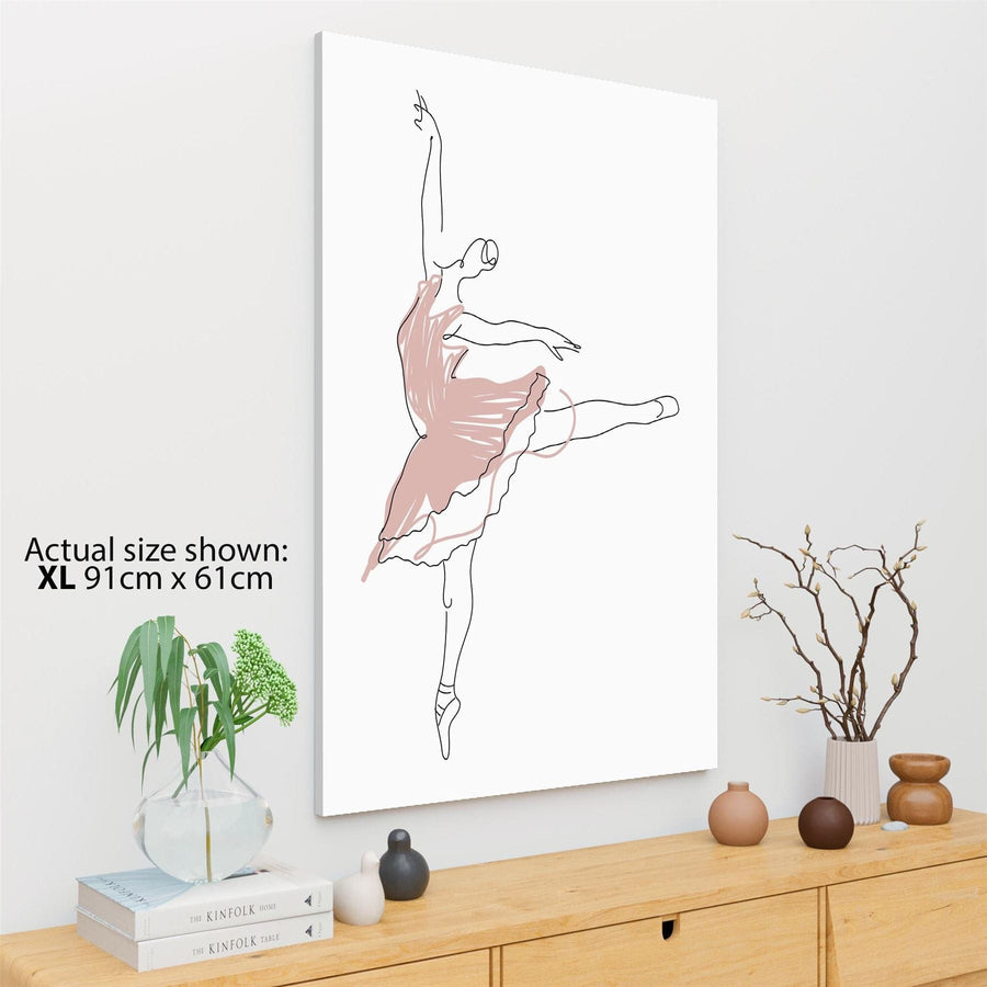 Pink White Figurative Ballet Dancer Canvas Wall Art Print