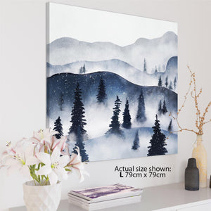 Trees and Mountains Landscape Canvas Art Pictures Blue Grey