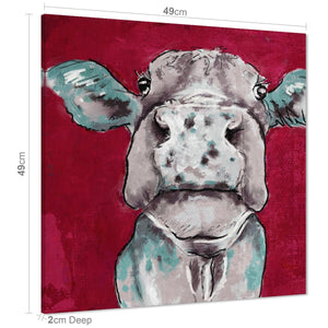 Cow Canvas Art Prints - Red Teal