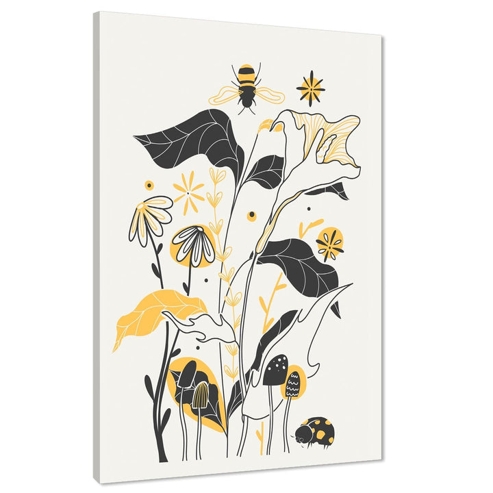 Yellow Black Flower Drawing Floral Canvas Wall Art Print - 1RP1130M