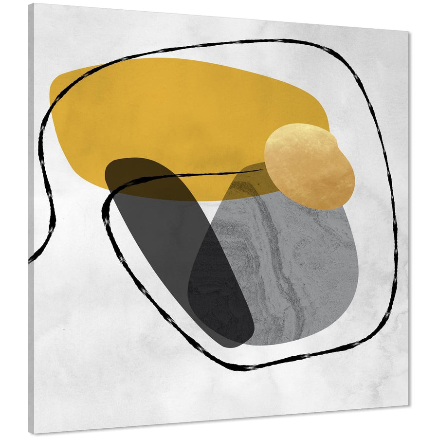 Abstract Mustard Yellow Grey Stones Design Canvas Art Pictures