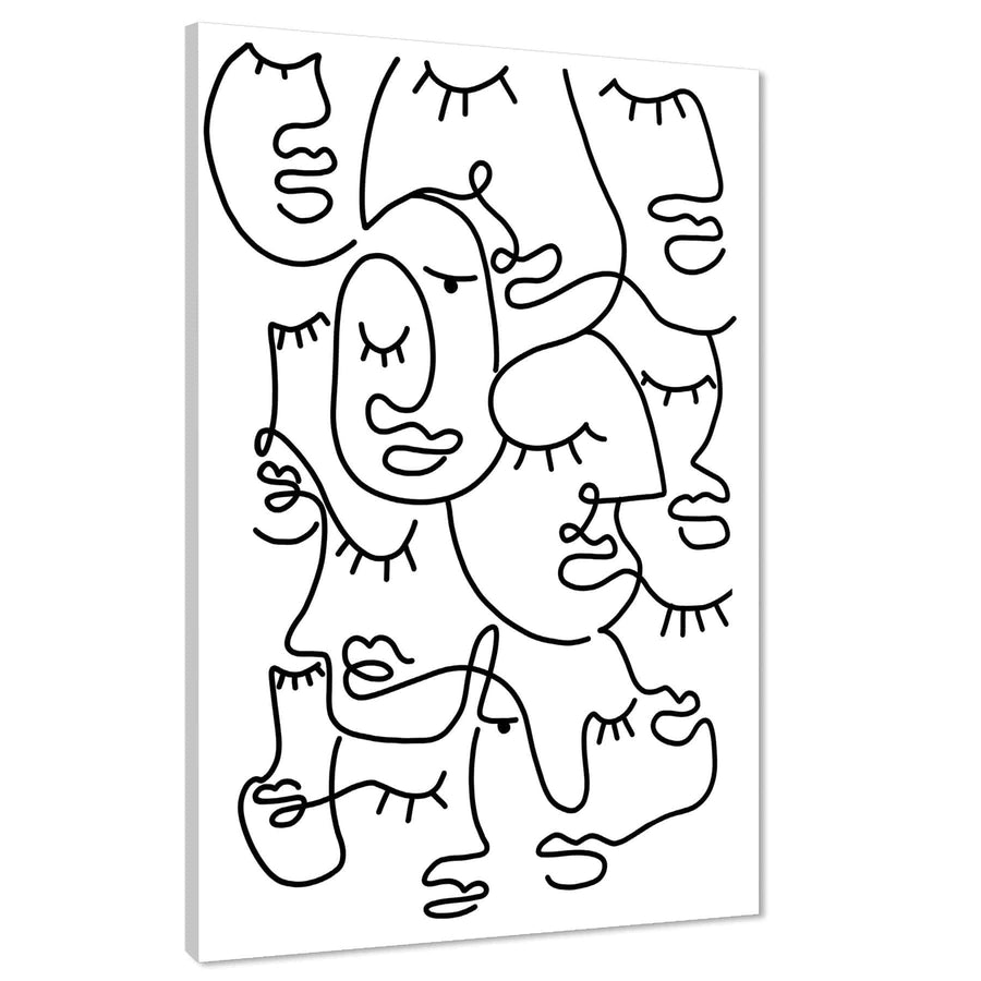 Abstract Black and White Faces Line Art Canvas Wall Art Print