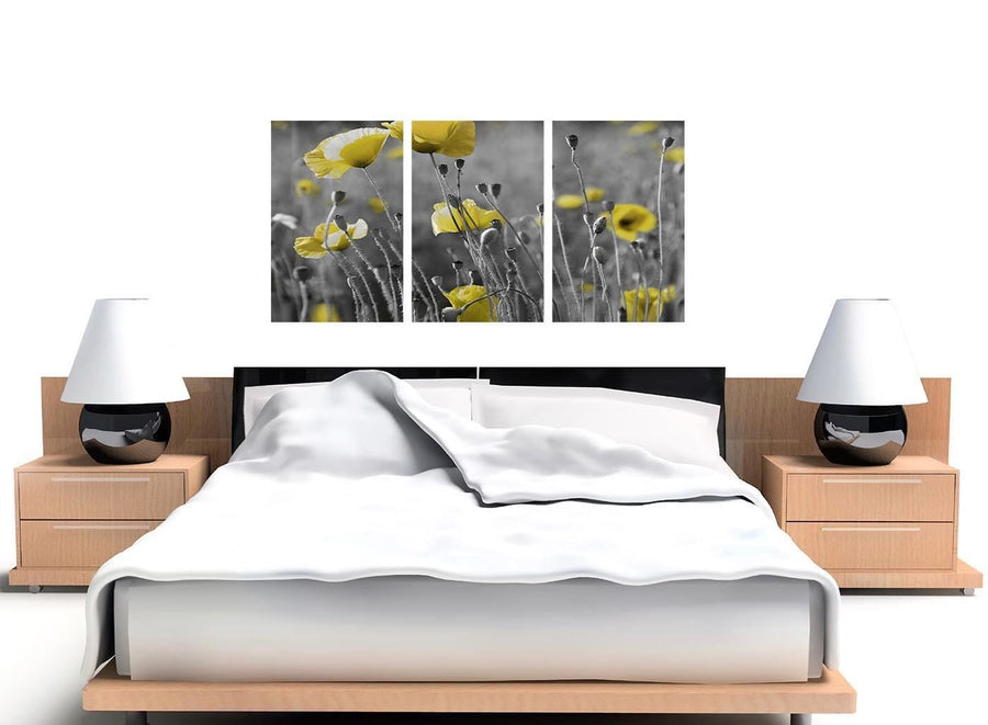 Modern Yellow Grey Poppy Flower - Poppies Floral Canvas - 3 Set - 125cm - 3258