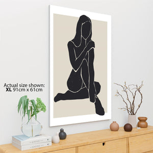 Black and White Figurative Feminine Yoga Girl Canvas Wall Art Print