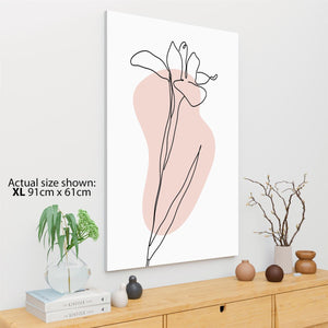 Pink Black Floral Line Drawing Floral Canvas Wall Art Print
