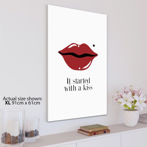 It Started With A Kiss Lips Word Art - Typography Canvas Print Red Black