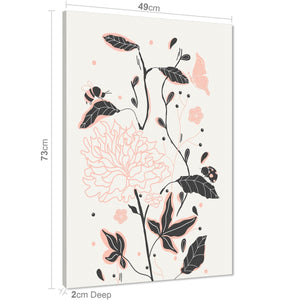 Pink Black Flower Drawing Floral Canvas Art Prints