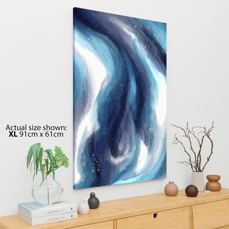 Abstract Blue White Watercolour Brushstrokes Canvas Art Pictures