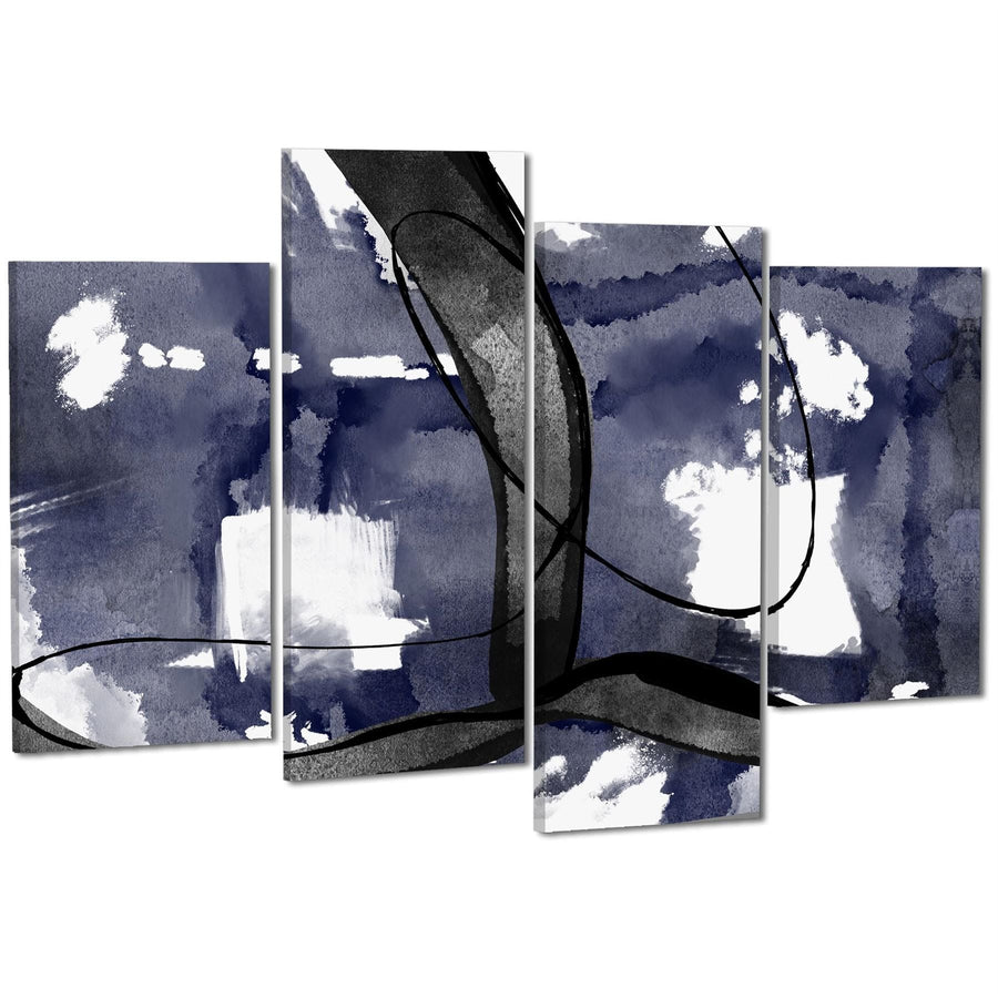 Abstract Blue Black Watercolour Canvas Art Prints