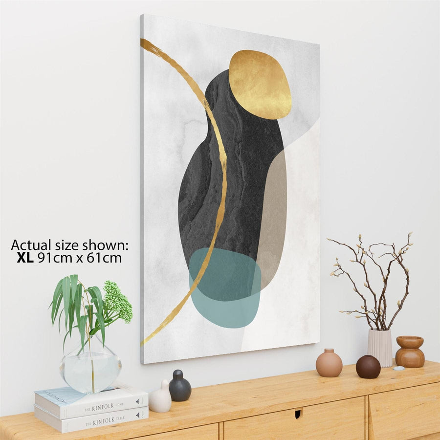 Abstract Teal Gold Stones Design Canvas Wall Art Picture