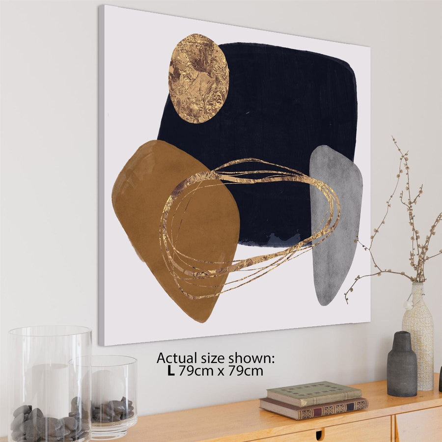 Abstract Orange Navy Blue Gold Graphic Canvas Art Pictures