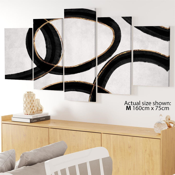 Abstract Black and White Gold Design Framed Art Pictures - 1621
