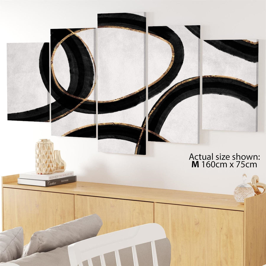 Abstract Black and White Gold Design Framed Art Pictures