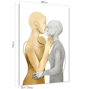 Yellow Grey Figurative Couple Kiss Canvas Art Pictures