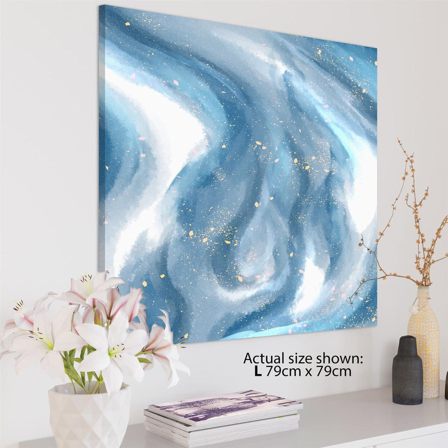 Abstract Light Blue White Watercolour Brushstrokes Canvas Wall Art Print