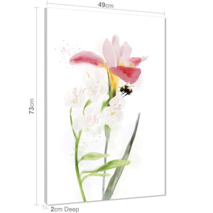 Pink Yellow Flower and Bumble Bee Floral Canvas Wall Art Print