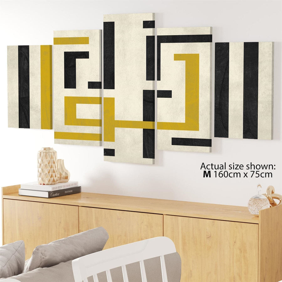 Abstract Mustard Black and White Design Canvas Art Pictures