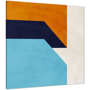 Abstract Blue Orange Triangles Canvas Wall Art Print