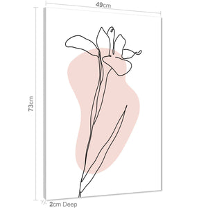 Pink Black Floral Line Drawing Floral Canvas Wall Art Print