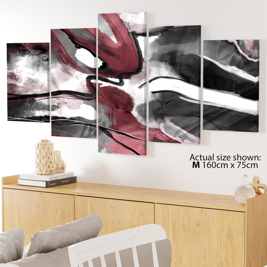 Abstract Red Grey Black Watercolour Canvas Wall Art Print