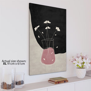 Pink Black Vase and Flowers Drawing Floral Canvas Art Pictures