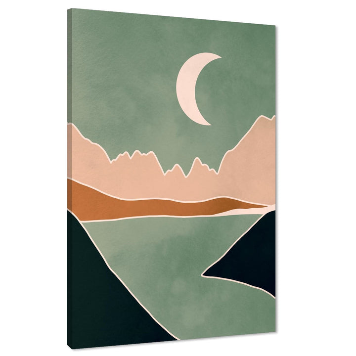 Lake Moon and Mountains Landscape Canvas Wall Art Picture Teal Pink - 1RP1549M