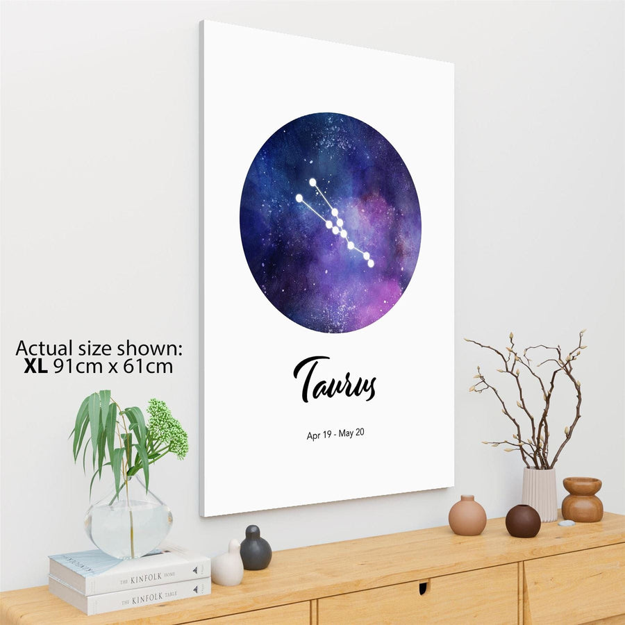 Astrology Zodiac Sign Taurus Canvas Wall Art Picture  Blue