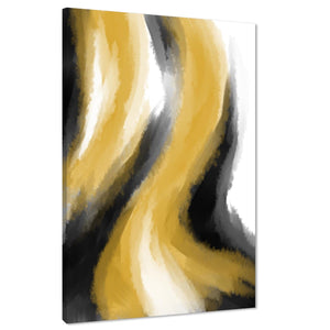 Abstract Black and White Yellow Watercolour Brushstrokes Canvas Wall Art Print