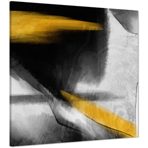 Abstract Black and White Mustard Yellow Painting Canvas Wall Art Print