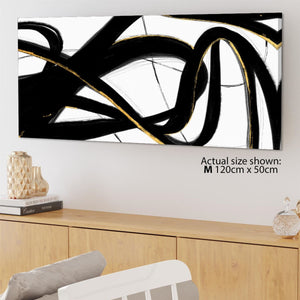 Abstract Black and White Yellow Gestures Painting Canvas Wall Art Picture