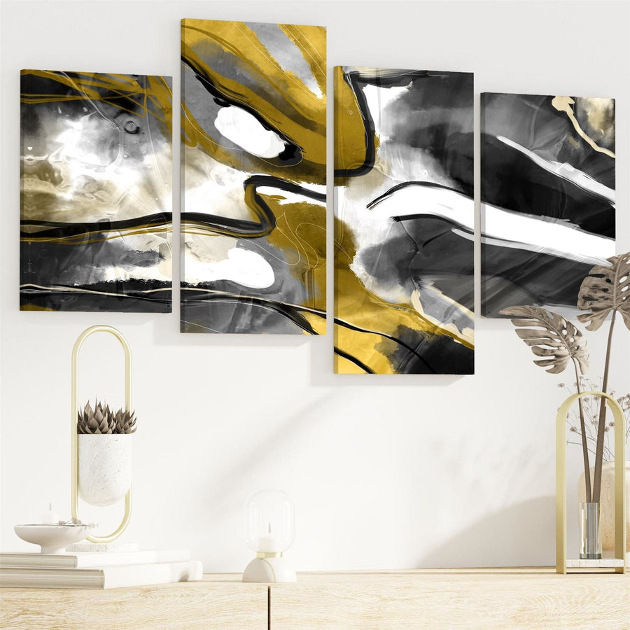 Abstract Black Yellow Illustration Framed Wall Art Picture