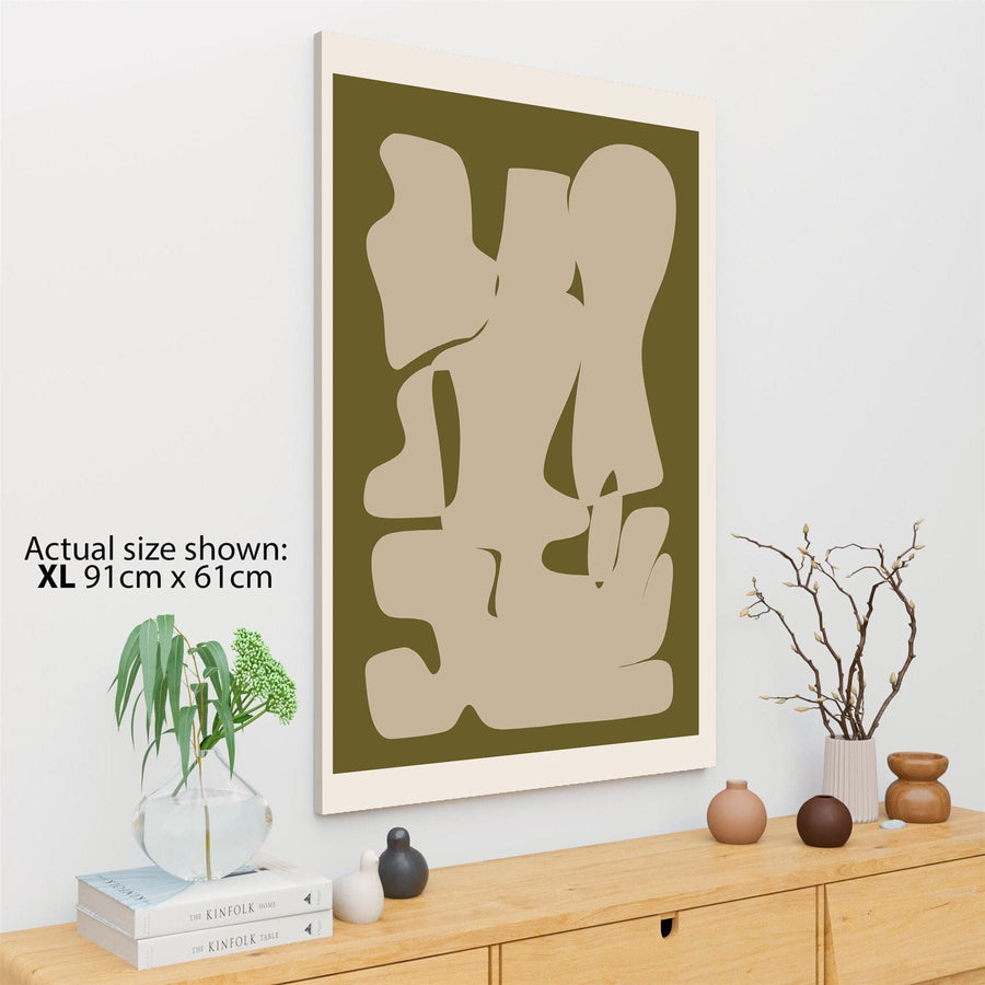 Abstract Olive Green Cream Painting Canvas Wall Art Picture