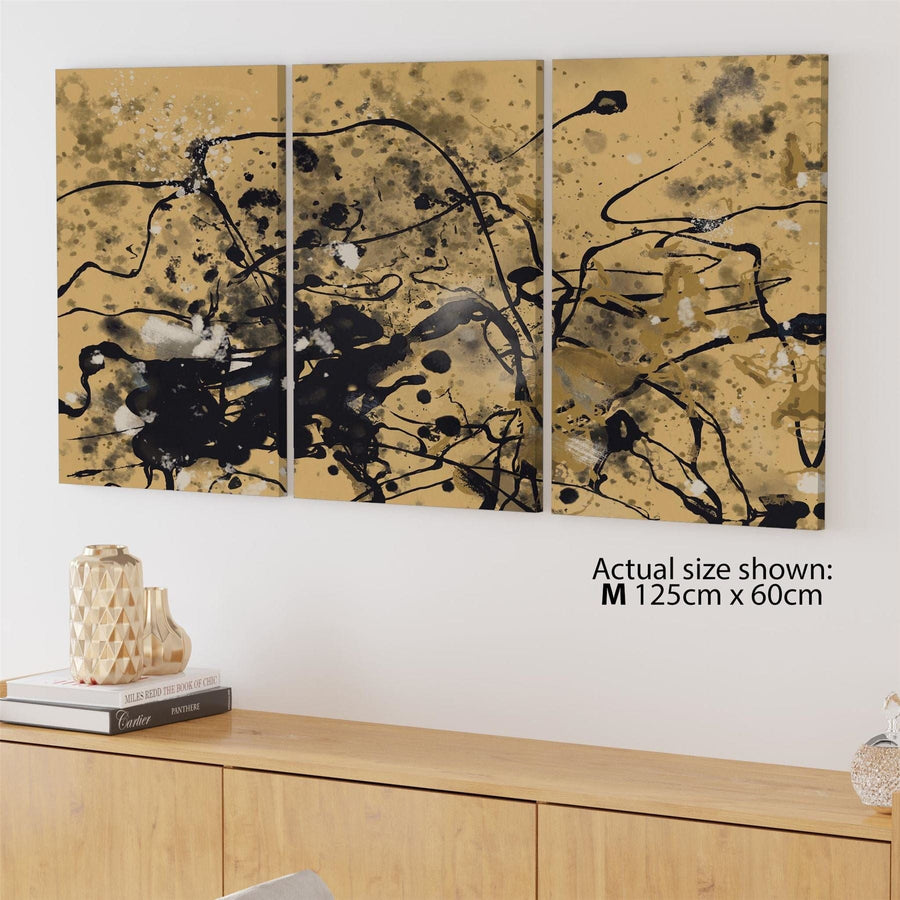 Abstract Light Brown Black Pollock Inspired Style Framed Wall Art Picture