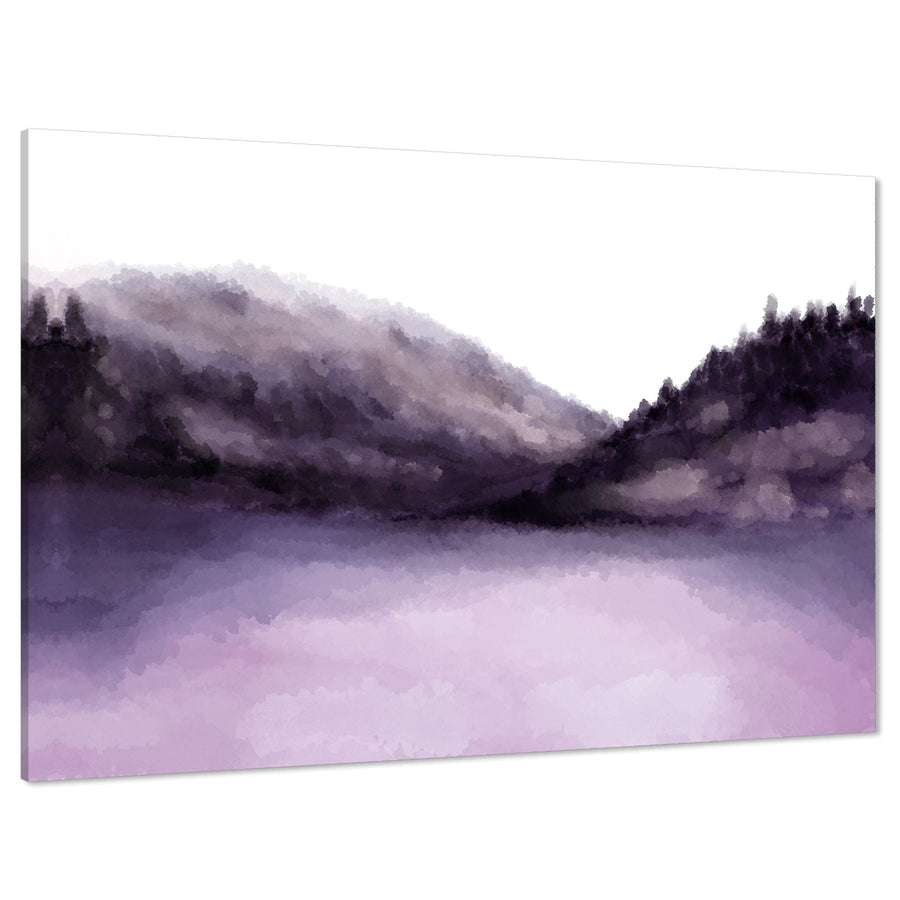 Landscape Canvas Art Prints Purple Watercolour Mountains and Trees