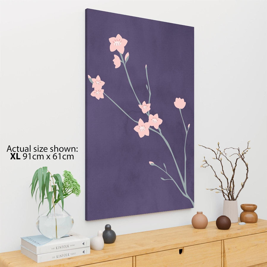 Pink Purple Cherry Blossom Floral Canvas Wall Art Picture