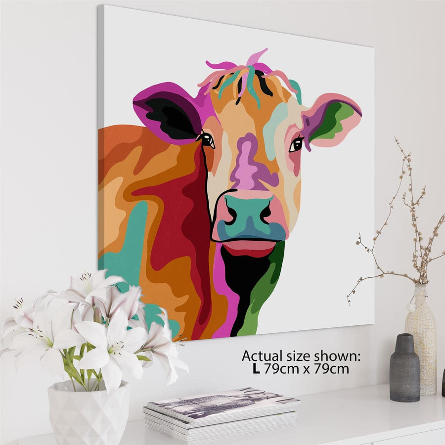 Cow Canvas Wall Art Picture - Multicoloured