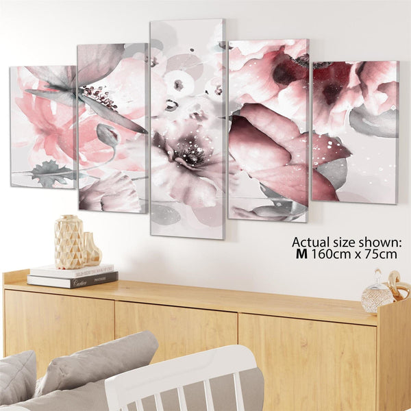Blush Pink Grey Flowers Floral Framed Art Prints