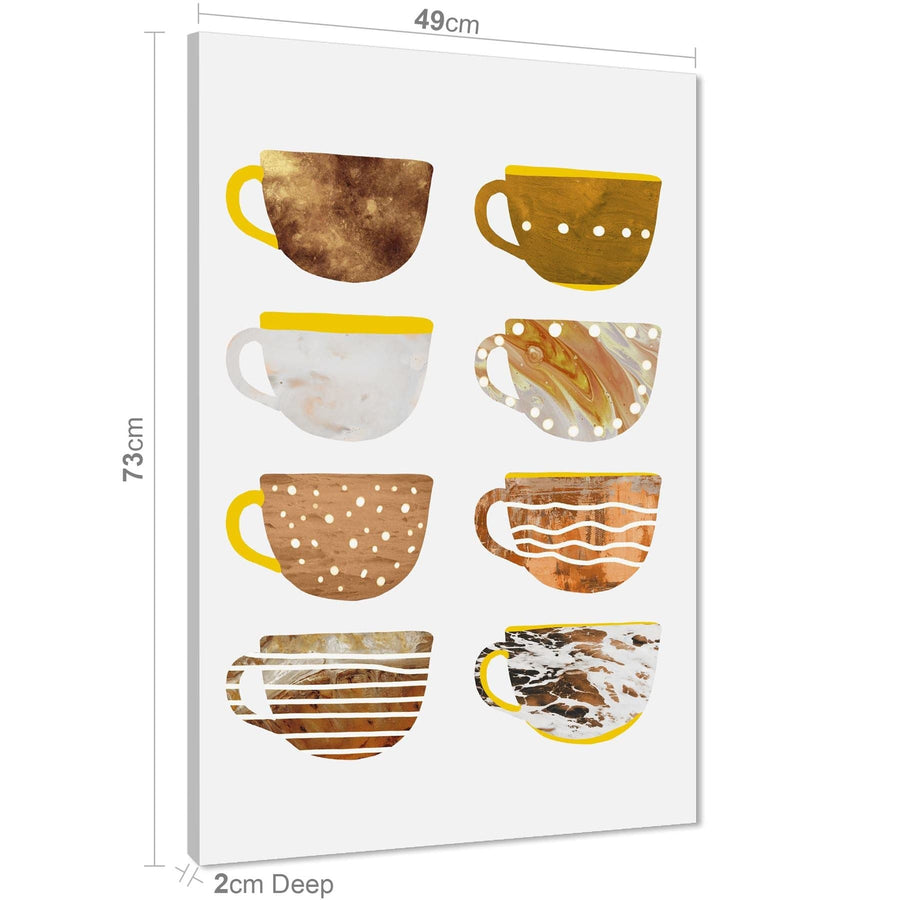 Kitchen Canvas Art Pictures Coffee Cups Collection Coral Brown