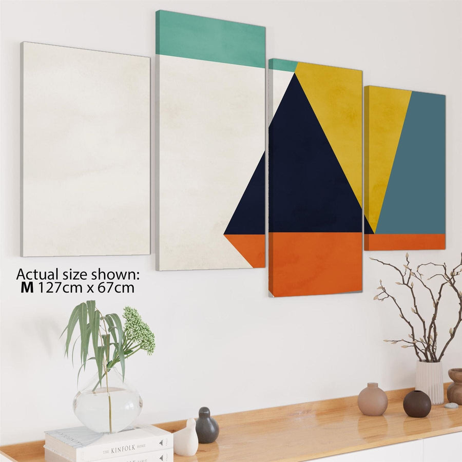 Abstract Multi Coloured Geometric Triangle Design Canvas Wall Art Print