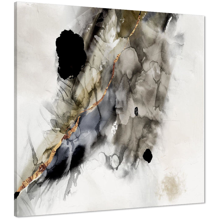 Abstract Grey Gold Watercolour Canvas Art Pictures - 1736