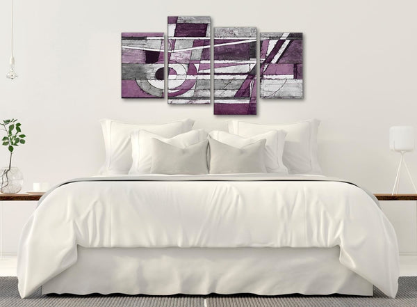 Large Aubergine Grey White Painting Abstract Bedroom Canvas Pictures Decor - 4406 - 130cm Set of Prints