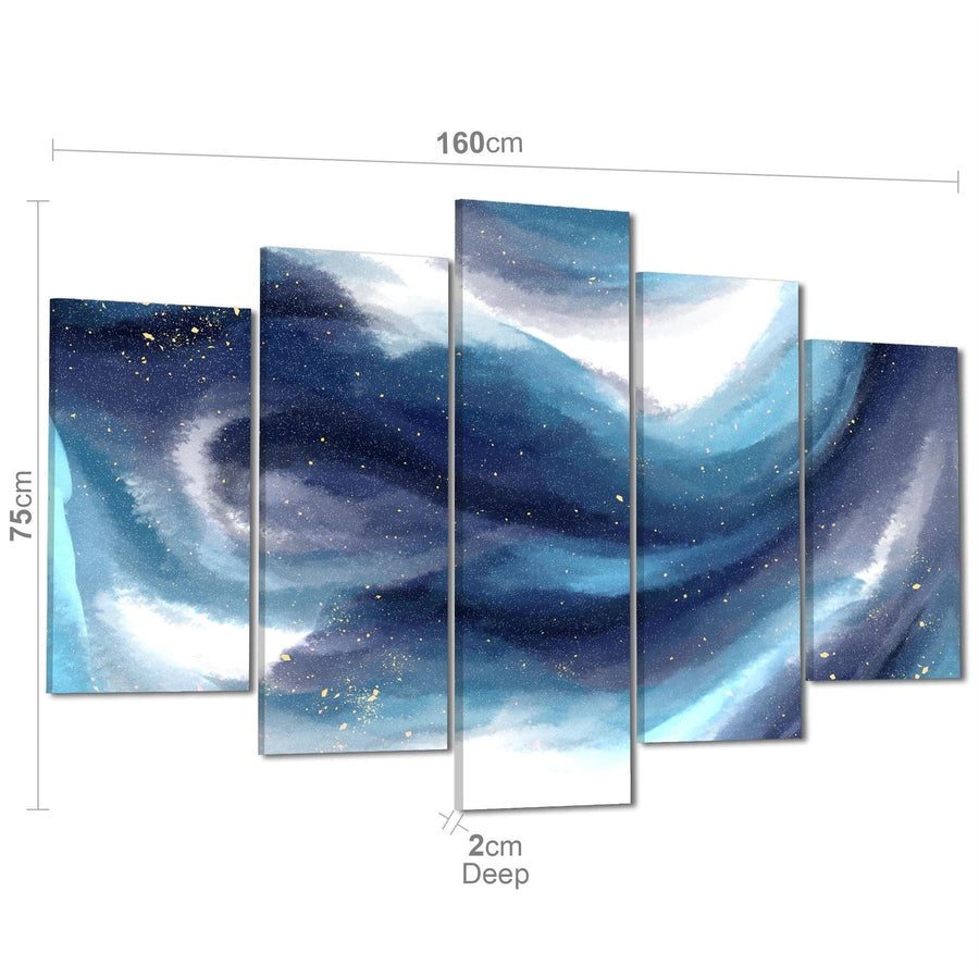 Abstract Blue White Watercolour Brushstrokes Canvas Art Pictures