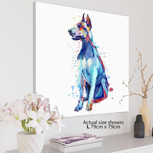 Doberman Pet Dog Watercolour Splash Canvas Art Pictures - Multi Coloured