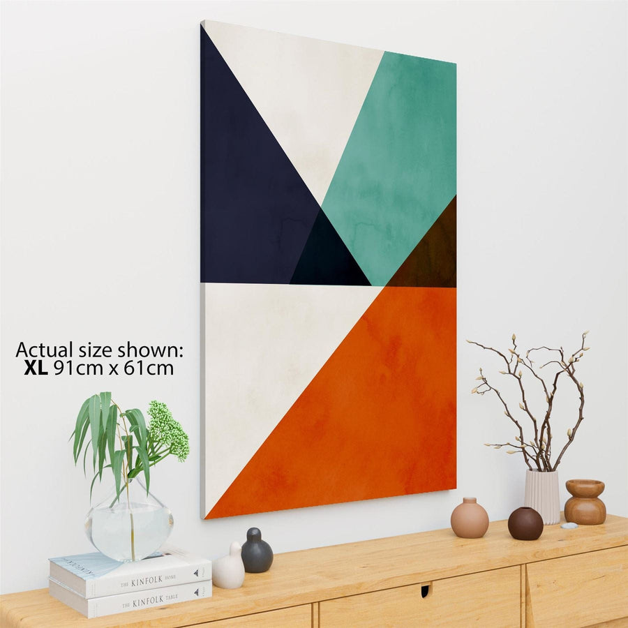 Abstract Burnt Orange Blue Geometric Triangle Design Canvas Art Pictures