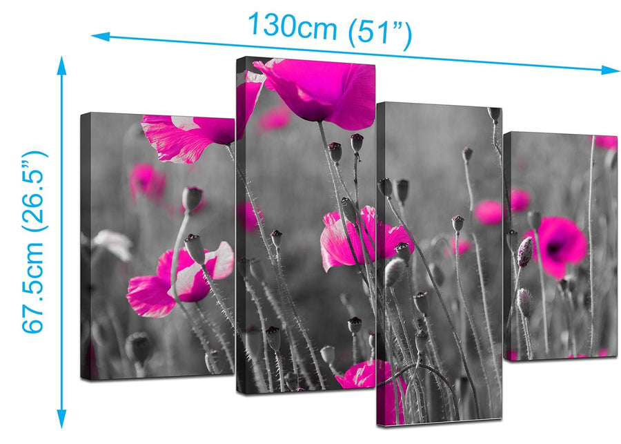 Large Pink Flowers Floral Black White Canvas Wall Art Pictures - 4137 - 127.5x67.5cm