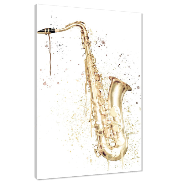 Saxaphone Canvas Wall Art Print Gold White Music Themed