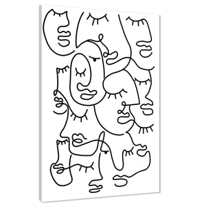 Abstract Black and White Faces Line Art Canvas Wall Art Print