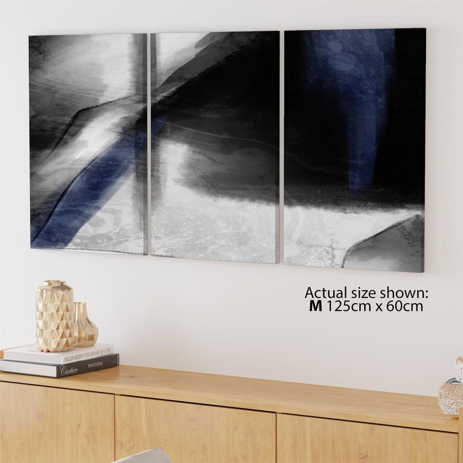 Abstract Black and White Blue Painting Canvas Wall Art Print