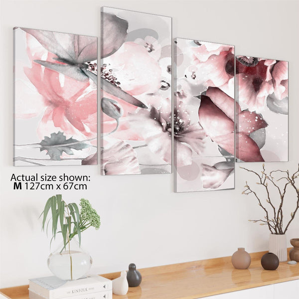 Blush Pink Grey Flowers Floral Framed Art Prints
