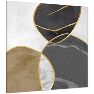 Abstract Grey Gold Stones Design Canvas Wall Art Print